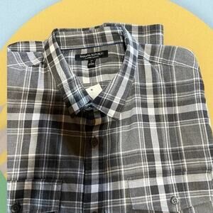 Banana Republic men's size L Tall, slim fit, button down plaid gray shirt